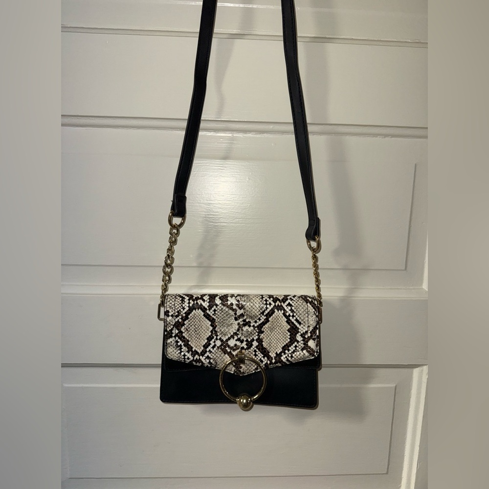 Topshop Black and White Snake Print Crossbody Bag